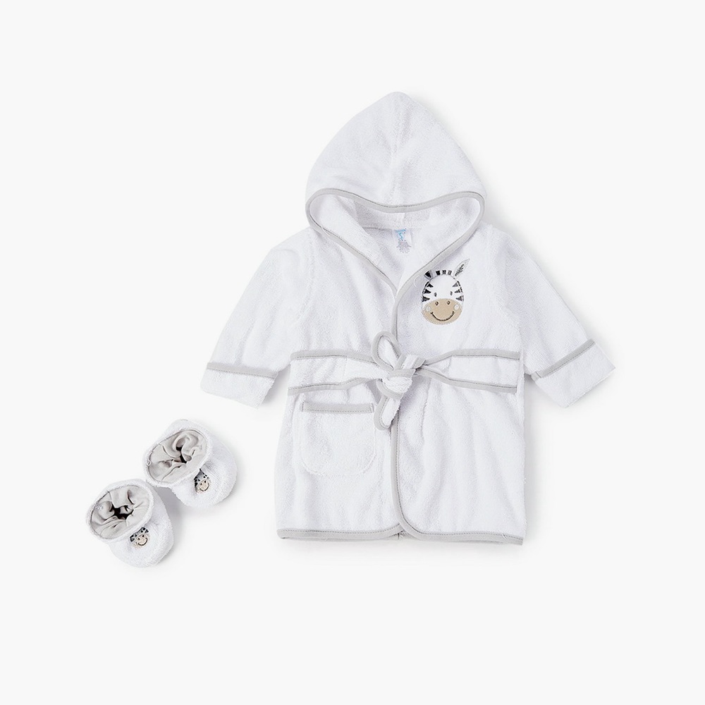 NEW Baby Hooded Bathrobe w/Booties Gray Zebra